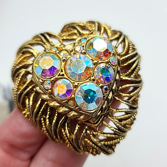 Exquisite! Vintage Accessocraft Circa 1950-60's Aurora Borealis Heart Brooch! - Picture 11 of 12
